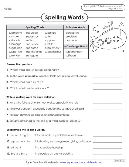 Worksheets and Puzzles - Question Worksheet (F-19) (Printable PDF Worksheet)