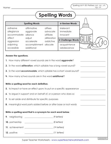 Worksheets and Puzzles - Question Worksheet (F-20) (Printable PDF Worksheet)