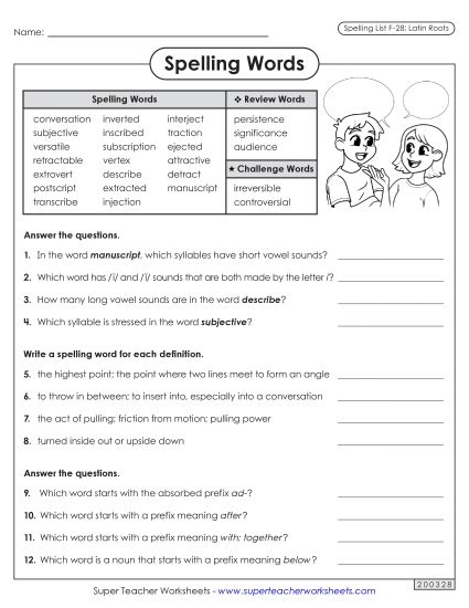 Worksheets and Puzzles - Question Worksheet (F-28) (Printable PDF Worksheet)