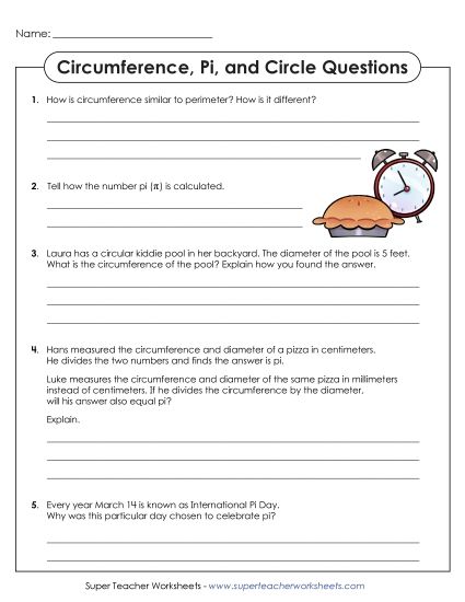 Circumference and Area (Intermediate) - Questions about Circles (Printable PDF Worksheet)