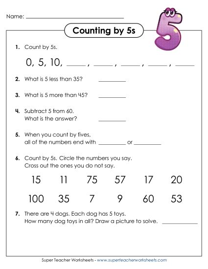 Skip Counting by 5s - Questions: Count by 5 (Printable PDF Worksheet)
