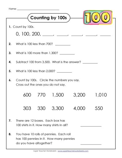 Questions: Counting by 100s (Printable PDF Worksheet)
