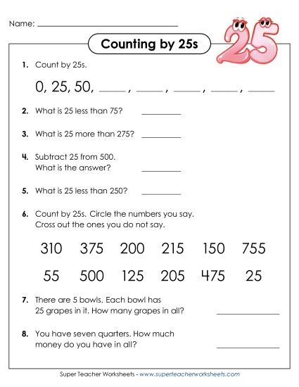 Questions: Counting by 25s (Printable PDF Worksheet)