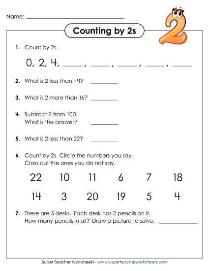 Skip Count by 2s - Questions: Counting by 2s Activity (Printable PDF Worksheet)