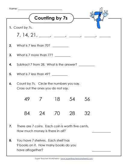 Skip Count by 7s - Questions: Counting by 7s (Printable PDF Worksheet)
