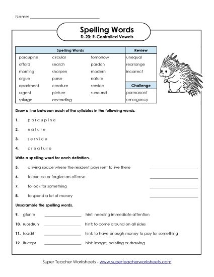 Worksheets - Questions (D-20) (Printable PDF Worksheet)