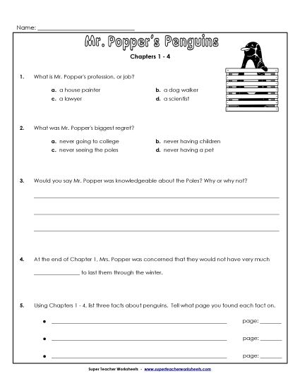 Chapters 1 - 4 - Questions for Chapters 1-4 (Printable PDF Worksheet)