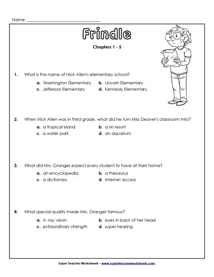 Chapters 1- 5 - Questions for Chapters 1-5 (Printable PDF Worksheet)