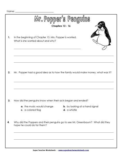 Chapters 13 - 16 - Questions for Chapters 13-16 (Printable PDF Worksheet)