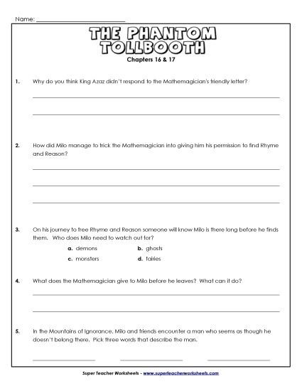 Chapters 16 & 17 - Questions for Chapters 16 - 17 (Printable PDF Worksheet)