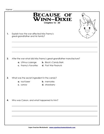 Chapters 16-20 - Questions for Chapters 16-20 (Printable PDF Worksheet)
