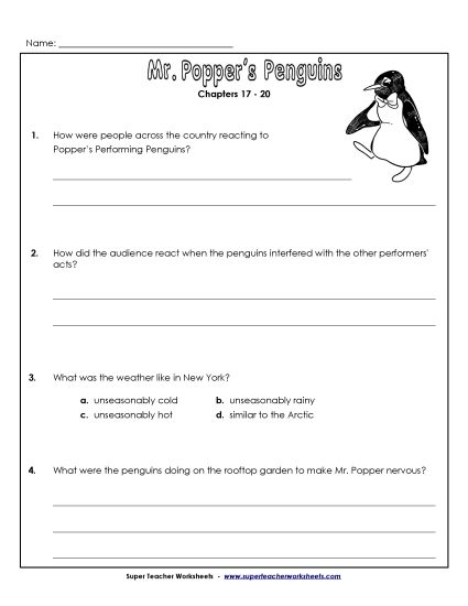 Chapters 17 - 20 - Questions for Chapters 17-20 (Printable PDF Worksheet)