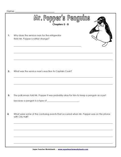 Chapters 5 - 8 - Questions for Chapters 5-8 (Printable PDF Worksheet)
