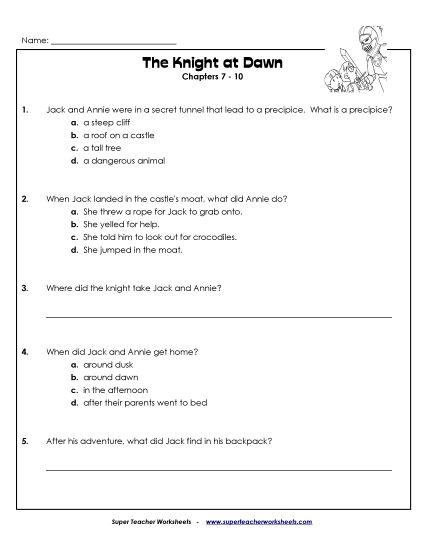 Chapters 7-10 - Questions for Chapters 7 - 10 (Printable PDF Worksheet)