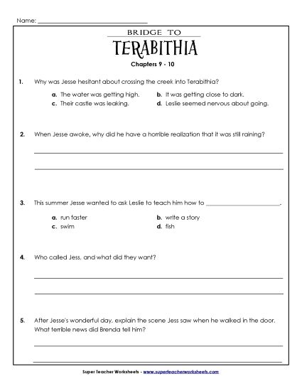 Chapters 9-10 - Questions for Chapters 9 and 10 (Printable PDF Worksheet)