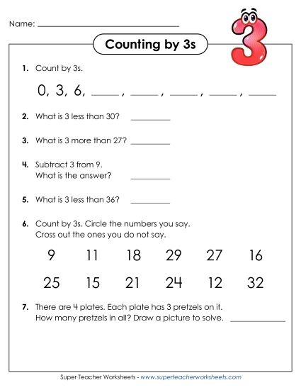 Questions: Skip Counting by 3s (Printable PDF Worksheet)