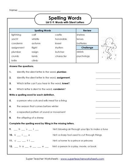 Printable Worksheets - Questions Worksheet (E-9) (Printable PDF Worksheet)
