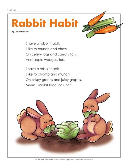 4th Grade Poems - Rabbit Habit (Poetry) (Printable PDF Worksheet)
