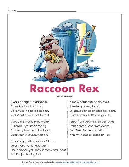 Poems - Raccoon Rex (Poem) (Printable PDF Worksheet)