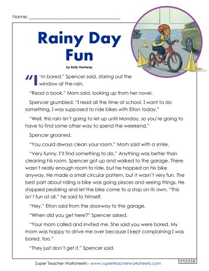 Fiction Stories - Rainy Day Fun (Printable PDF Worksheet)