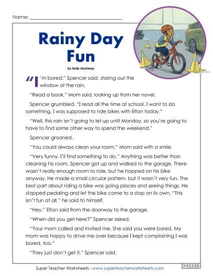 Reading Comprehension - Rainy Day Fun (Fiction Story) (Printable PDF Worksheet)