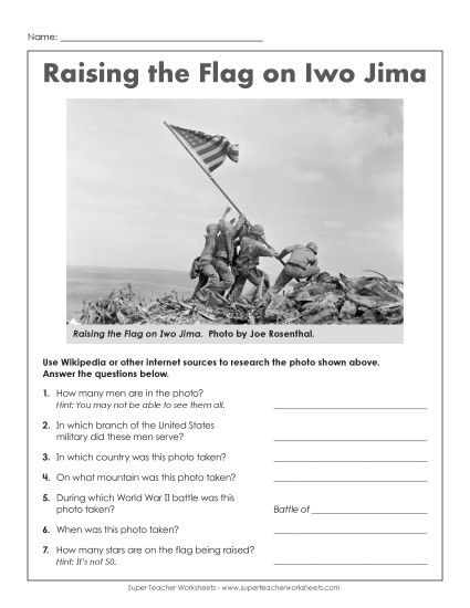Research Skills - Raising the Flag on Iwo Jima (Printable PDF Worksheet)