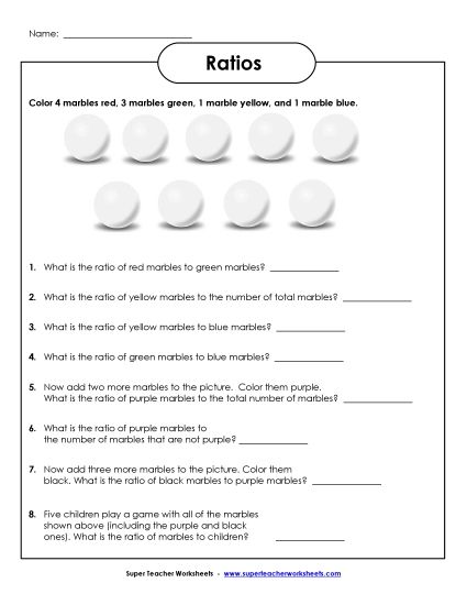 Basic Ratio Worksheets - Ratio Marbles (Printable PDF Worksheet)