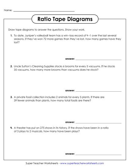 Tape Diagrams - Ratio Tape Diagram Practice (Printable PDF Worksheet)