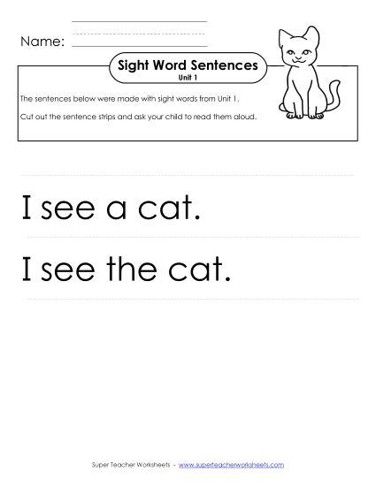 Worksheets - Read Sentences (Unit 1) (Printable PDF Worksheet)