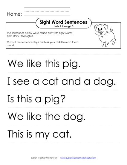Worksheets - Read Sentences (Units 1-3) (Printable PDF Worksheet)
