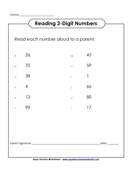 Reading 2-Digit Numbers - Read the Numbers (2-Digit) (Printable PDF Worksheet)
