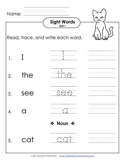 Worksheets - Read, Trace, Write (Unit 1) (Printable PDF Worksheet)