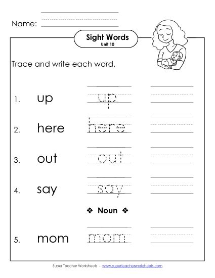 Worksheets - Read, Trace, Write (Unit 10) (Printable PDF Worksheet)