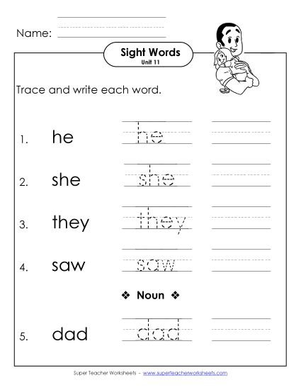 Worksheets - Read, Trace, Write (Unit 11) (Printable PDF Worksheet)