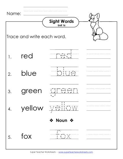 Worksheets - Read, Trace, Write (Unit 16) (Printable PDF Worksheet)