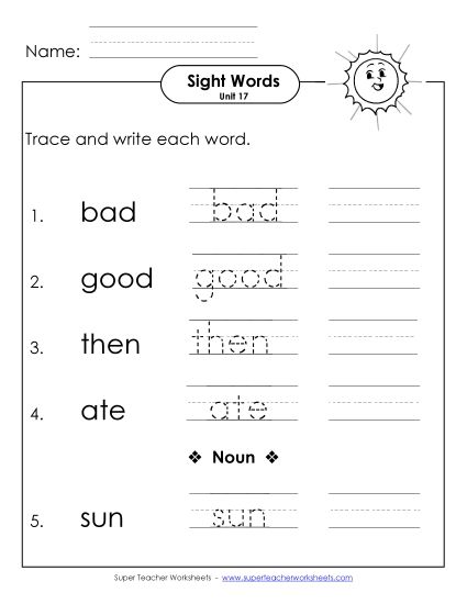 Worksheets - Read, Trace, Write (Unit 17) (Printable PDF Worksheet)