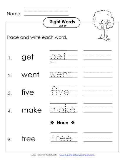 Worksheets - Read, Trace, Write (Unit 19) (Printable PDF Worksheet)