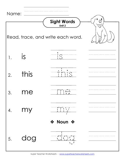 Worksheets - Read, Trace, Write (Unit 2) (Printable PDF Worksheet)