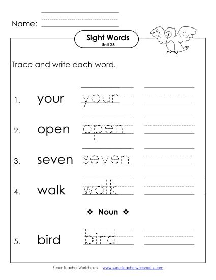 Worksheets - Read, Trace, Write (Unit 26) (Printable PDF Worksheet)