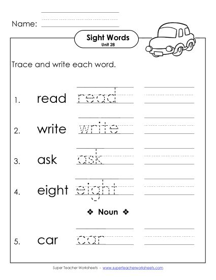 Worksheets - Read, Trace, Write (Unit 28) (Printable PDF Worksheet)