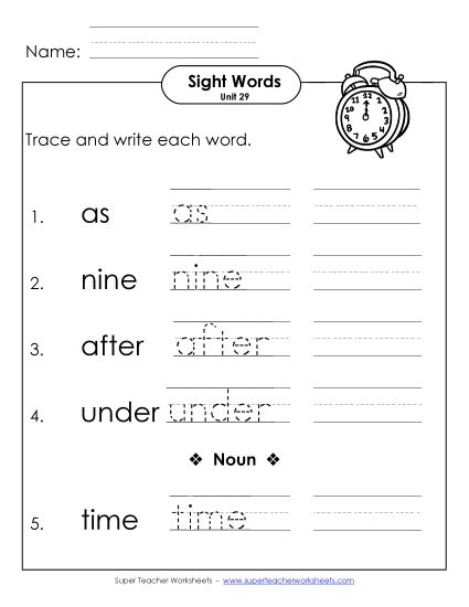 Worksheets - Read, Trace, Write (Unit 29) (Printable PDF Worksheet)