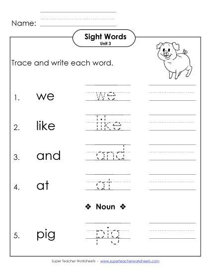 Worksheets - Read, Trace, Write (Unit 3) (Printable PDF Worksheet)