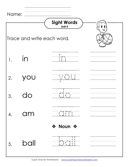 Worksheets - Read, Trace, Write (Unit 4) (Printable PDF Worksheet)