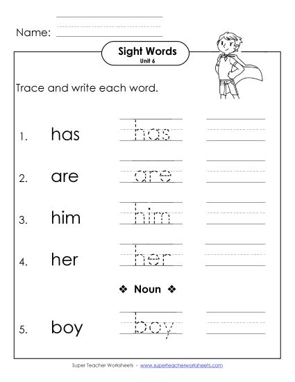 Worksheets - Read, Trace, Write (Unit 6) (Printable PDF Worksheet)