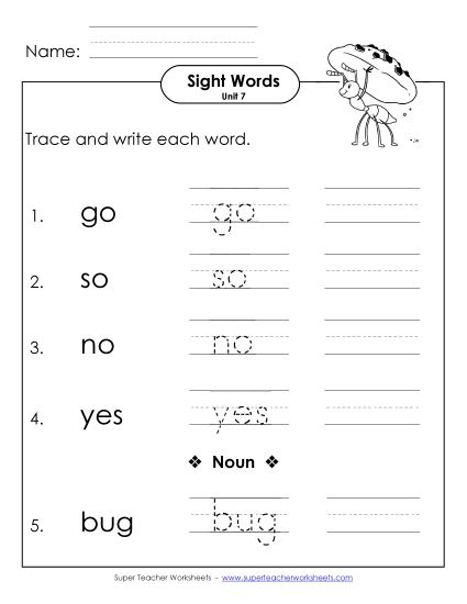 Worksheets - Read, Trace, Write (Unit 7) (Printable PDF Worksheet)