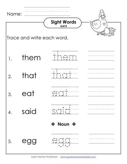 Worksheets - Read, Trace, Write (Unit 8) (Printable PDF Worksheet)