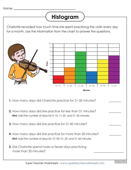 Reading a Histogram (Violin Practice) (Printable PDF Worksheet)