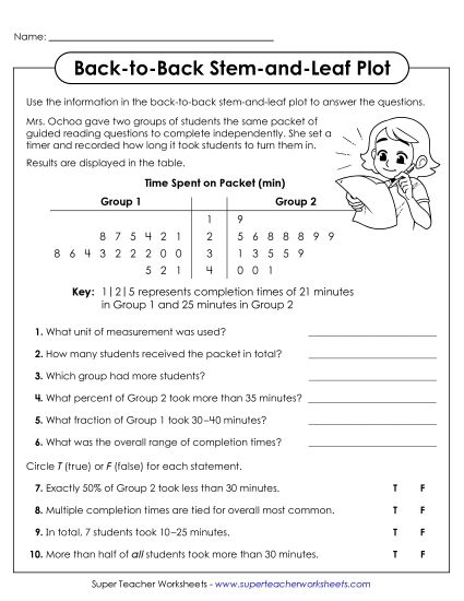 Back-to-Back Stem-and-Leaf Plots - Reading Back-to-Back Stem-and-Leaf Plots (Printable PDF Worksheet)