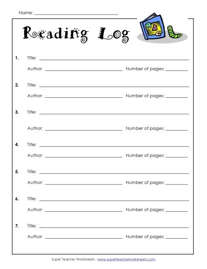 Reading Charts - Reading Log (Printable PDF Worksheet)
