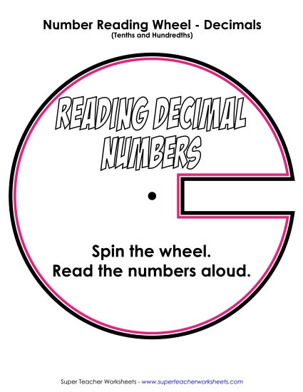 Tenths & Hundredths Mixed - Reading Numbers Wheel Activity - Tenths & Hundredths (Printable PDF Worksheet)